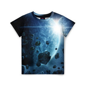 Детская футболка 3D с принтом Холодный космос , 100% гипоаллергенный полиэфир | прямой крой, круглый вырез горловины, длина до линии бедер, чуть спущенное плечо, ткань немного тянется | вселенная | галактика | звезды | планеты | туманность