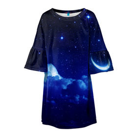 Детское платье 3D с принтом Звёздное небо , 100% полиэстер | прямой силуэт, чуть расширенный к низу. Круглая горловина, на рукавах — воланы | Тематика изображения на принте: звезды | луна | месяц | ночь