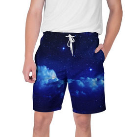 Мужские шорты 3D с принтом Звёздное небо ,  полиэстер 100% | прямой крой, два кармана без застежек по бокам. Мягкая трикотажная резинка на поясе, внутри которой широкие завязки. Длина чуть выше колен | звезды | луна | месяц | ночь