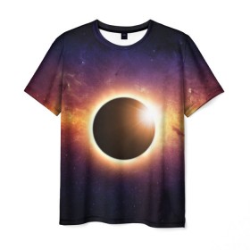 Мужская футболка 3D с принтом Солнечное затмение , 100% полиэфир | прямой крой, круглый вырез горловины, длина до линии бедер | галактика | звёзды | земля | космос | мгла | млечный путь | ночь | орбита | солнечная система | солнечное затмение | солнце | тьма