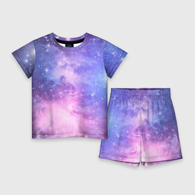 Детский костюм с шортами 3D с принтом Галактика ,  |  | вселенная | галактика | звёзды | камета | космос | метеориты | метеоры | млечный путь | орбита | планеты | солнечная система