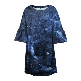 Детское платье 3D с принтом Безмолвный космос , 100% полиэстер | прямой силуэт, чуть расширенный к низу. Круглая горловина, на рукавах — воланы | Тематика изображения на принте: вселенная | галактика | звёзды | камета | космос | метеориты | метеоры | млечный путь | орбита | планеты | солнечная система