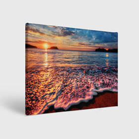 Холст прямоугольный с принтом Sunset , 100% ПВХ |  | закат | море | океан | пена | песок | пляж | прибой | прилив | рассвет