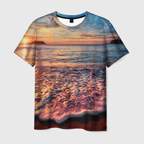 Мужская футболка 3D с принтом Sunset , 100% полиэфир | прямой крой, круглый вырез горловины, длина до линии бедер | закат | море | океан | пена | песок | пляж | прибой | прилив | рассвет