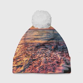 Шапка 3D c помпоном с принтом Sunset , 100% полиэстер | универсальный размер, печать по всей поверхности изделия | закат | море | океан | пена | песок | пляж | прибой | прилив | рассвет