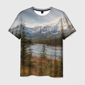 Мужская футболка 3D с принтом Осень в горах , 100% полиэфир | прямой крой, круглый вырез горловины, длина до линии бедер | горы | лес | осень | пейзаж
