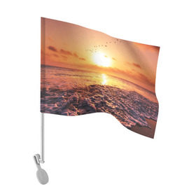 Флаг для автомобиля с принтом Закат , 100% полиэстер | Размер: 30*21 см | sunset | жара | закат | зной | косяк | лето | море | облака | океан | отдых | пена | песок | пляж | прибой | прилив | рассвет | солнце | стая птиц
