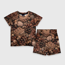 Детский костюм с шортами 3D с принтом Шишки и орешки ,  |  | Тематика изображения на принте: дуб | ёлка | ель | жёлудь | иголки | кедр | лес | орех | орешки | осень | сосна | шишки
