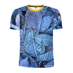Мужская футболка 3D спортивная с принтом Застывшие листья , 100% полиэстер с улучшенными характеристиками | приталенный силуэт, круглая горловина, широкие плечи, сужается к линии бедра | иней | мороз | осень | холод