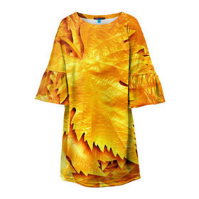Детское платье 3D с принтом Золотая осень , 100% полиэстер | прямой силуэт, чуть расширенный к низу. Круглая горловина, на рукавах — воланы | жёлтый | золотой | клён | красота | листва | листья | наряд | осень | осина | покров | природа
