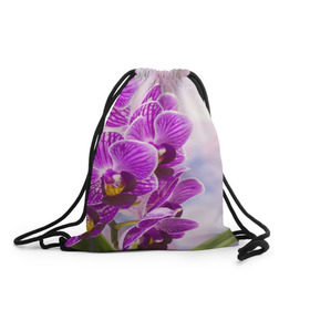 Рюкзак-мешок 3D с принтом Божественная орхидея , 100% полиэстер | плотность ткани — 200 г/м2, размер — 35 х 45 см; лямки — толстые шнурки, застежка на шнуровке, без карманов и подкладки | Тематика изображения на принте: 8 марта | букет | весна | красота | куст | лето | орхидея | подарок | сиреневый цвет | цветок | шикарный цветочек