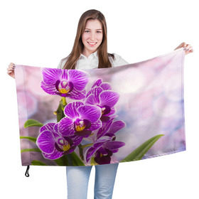 Флаг 3D с принтом Божественная орхидея , 100% полиэстер | плотность ткани — 95 г/м2, размер — 67 х 109 см. Принт наносится с одной стороны | 8 марта | букет | весна | красота | куст | лето | орхидея | подарок | сиреневый цвет | цветок | шикарный цветочек