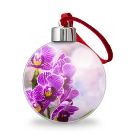 Ёлочный шар с принтом Божественная орхидея , Пластик | Диаметр: 77 мм | 8 марта | букет | весна | красота | куст | лето | орхидея | подарок | сиреневый цвет | цветок | шикарный цветочек