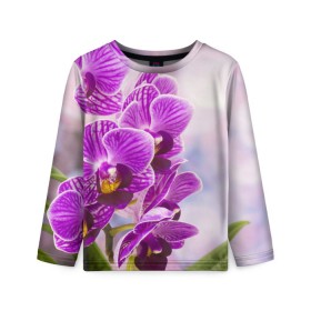 Детский лонгслив 3D с принтом Божественная орхидея , 100% полиэстер | длинные рукава, круглый вырез горловины, полуприлегающий силуэт
 | 8 марта | букет | весна | красота | куст | лето | орхидея | подарок | сиреневый цвет | цветок | шикарный цветочек
