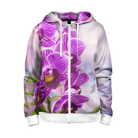 Детская толстовка 3D на молнии с принтом Божественная орхидея , 100% полиэстер |  манжеты и пояс оформлены широкой мягкой резинкой, двухслойный капюшон со шнурком для регулировки, спереди карманы и застежка-молния
 | 8 марта | букет | весна | красота | куст | лето | орхидея | подарок | сиреневый цвет | цветок | шикарный цветочек