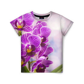 Детская футболка 3D с принтом Божественная орхидея , 100% гипоаллергенный полиэфир | прямой крой, круглый вырез горловины, длина до линии бедер, чуть спущенное плечо, ткань немного тянется | 8 марта | букет | весна | красота | куст | лето | орхидея | подарок | сиреневый цвет | цветок | шикарный цветочек
