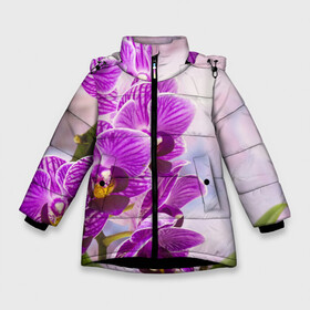 Зимняя куртка для девочек 3D с принтом Божественная орхидея , ткань верха — 100% полиэстер; подклад — 100% полиэстер, утеплитель — 100% полиэстер. | длина ниже бедра, удлиненная спинка, воротник стойка и отстегивающийся капюшон. Есть боковые карманы с листочкой на кнопках, утяжки по низу изделия и внутренний карман на молнии. 

Предусмотрены светоотражающий принт на спинке, радужный светоотражающий элемент на пуллере молнии и на резинке для утяжки. | 8 марта | букет | весна | красота | куст | лето | орхидея | подарок | сиреневый цвет | цветок | шикарный цветочек