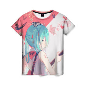 Женская футболка 3D с принтом Hatsune Miku , 100% полиэфир ( синтетическое хлопкоподобное полотно) | прямой крой, круглый вырез горловины, длина до линии бедер | anime | hatsune | hatsune miku | miku | music | vocaloid | аниме | мику | музыка | пение | хацунэ