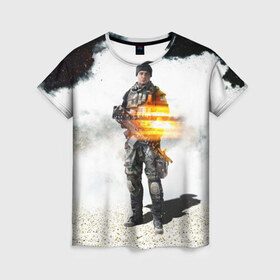 Женская футболка 3D с принтом Battlefield 4 Soldier , 100% полиэфир ( синтетическое хлопкоподобное полотно) | прямой крой, круглый вырез горловины, длина до линии бедер | art | battlefield