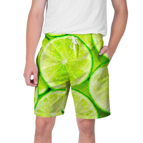 Мужские шорты 3D с принтом Citrus ,  полиэстер 100% | прямой крой, два кармана без застежек по бокам. Мягкая трикотажная резинка на поясе, внутри которой широкие завязки. Длина чуть выше колен | еда | лайм | прикольные | фрукты