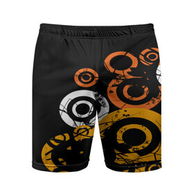 Мужские шорты 3D спортивные с принтом Арт круги ,  |  | белый | жёлтый | круги | оранжевый | узоры | цвета | чёрный