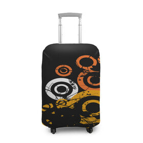 Чехол для чемодана 3D с принтом Арт круги , 86% полиэфир, 14% спандекс | двустороннее нанесение принта, прорези для ручек и колес | белый | жёлтый | круги | оранжевый | узоры | цвета | чёрный