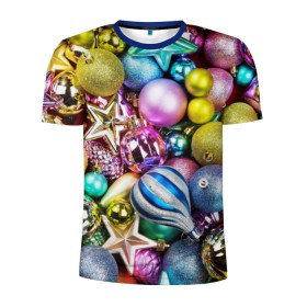 Мужская футболка 3D спортивная с принтом Новый год , 100% полиэстер с улучшенными характеристиками | приталенный силуэт, круглая горловина, широкие плечи, сужается к линии бедра | елочные | игрушки | новогодний | разноцветный | рождество | украшения