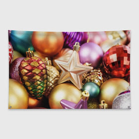 Флаг-баннер с принтом Игрушки с ёлки , 100% полиэстер | размер 67 х 109 см, плотность ткани — 95 г/м2; по краям флага есть четыре люверса для крепления | новогодний | рождество | шарики