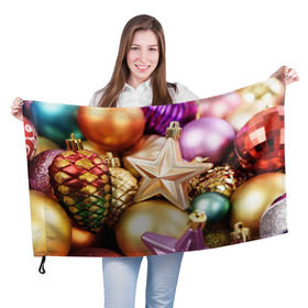 Флаг 3D с принтом Игрушки с ёлки , 100% полиэстер | плотность ткани — 95 г/м2, размер — 67 х 109 см. Принт наносится с одной стороны | новогодний | рождество | шарики