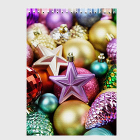 Скетчбук с принтом Новогодние игрушки , 100% бумага
 | 48 листов, плотность листов — 100 г/м2, плотность картонной обложки — 250 г/м2. Листы скреплены сверху удобной пружинной спиралью | новогодний | рождество | шарики