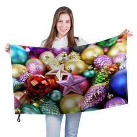 Флаг 3D с принтом Новогодние игрушки , 100% полиэстер | плотность ткани — 95 г/м2, размер — 67 х 109 см. Принт наносится с одной стороны | новогодний | рождество | шарики