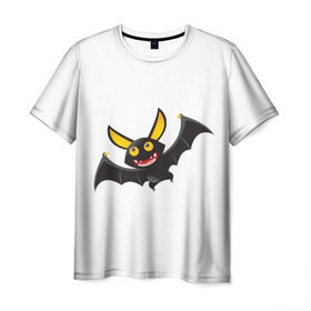 Мужская футболка 3D с принтом Весёлая летучая мышка , 100% полиэфир | прямой крой, круглый вырез горловины, длина до линии бедер | вампир | мультяшная | мышь | чёрный