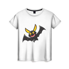 Женская футболка 3D с принтом Весёлая летучая мышка , 100% полиэфир ( синтетическое хлопкоподобное полотно) | прямой крой, круглый вырез горловины, длина до линии бедер | вампир | мультяшная | мышь | чёрный