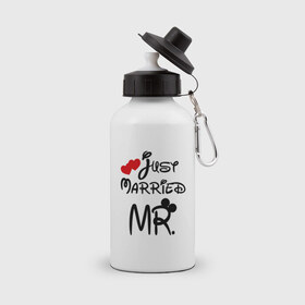 Бутылка спортивная с принтом Just married Mr , металл | емкость — 500 мл, в комплекте две пластиковые крышки и карабин для крепления | 