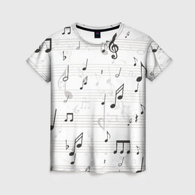 Женская футболка 3D с принтом ноты , 100% полиэфир ( синтетическое хлопкоподобное полотно) | прямой крой, круглый вырез горловины, длина до линии бедер | музыка | ноты | струны