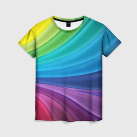 Женская футболка 3D с принтом Радуга , 100% полиэфир ( синтетическое хлопкоподобное полотно) | прямой крой, круглый вырез горловины, длина до линии бедер | абстракция | волны | краски | полосы | радуга