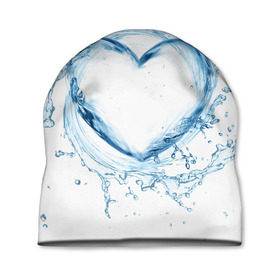 Шапка 3D с принтом Водяное сердце , 100% полиэстер | универсальный размер, печать по всей поверхности изделия | брызги | вода | жидкость | капли | кольцо | круг | сердце | синий