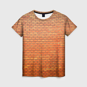Женская футболка 3D с принтом Кирпичная стена , 100% полиэфир ( синтетическое хлопкоподобное полотно) | прямой крой, круглый вырез горловины, длина до линии бедер | камень | кирпич | стена