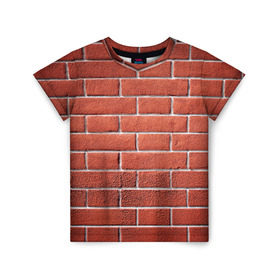 Детская футболка 3D с принтом Красный кирпич , 100% гипоаллергенный полиэфир | прямой крой, круглый вырез горловины, длина до линии бедер, чуть спущенное плечо, ткань немного тянется | бетон | камень | кирпич | мощь | стена | строительство | стройка | цемент
