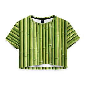 Женская футболка 3D укороченная с принтом Бамбук , 100% полиэстер | круглая горловина, длина футболки до линии талии, рукава с отворотами | бамбук | дерево | джунгли | кустарник | надёжность | прочность | стена