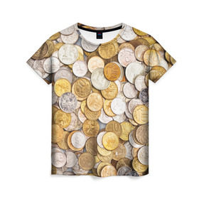 Женская футболка 3D с принтом Российские монетки , 100% полиэфир ( синтетическое хлопкоподобное полотно) | прямой крой, круглый вырез горловины, длина до линии бедер | Тематика изображения на принте: money | валюта | деньги | копейка | лавэ | мелочёвка | мелочь | монетки | монеты | россия | рубль | филки
