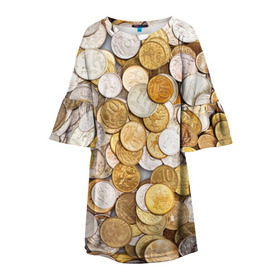 Детское платье 3D с принтом Российские монетки , 100% полиэстер | прямой силуэт, чуть расширенный к низу. Круглая горловина, на рукавах — воланы | Тематика изображения на принте: money | валюта | деньги | копейка | лавэ | мелочёвка | мелочь | монетки | монеты | россия | рубль | филки