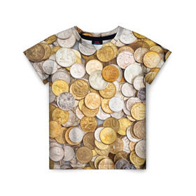 Детская футболка 3D с принтом Российские монетки , 100% гипоаллергенный полиэфир | прямой крой, круглый вырез горловины, длина до линии бедер, чуть спущенное плечо, ткань немного тянется | Тематика изображения на принте: money | валюта | деньги | копейка | лавэ | мелочёвка | мелочь | монетки | монеты | россия | рубль | филки