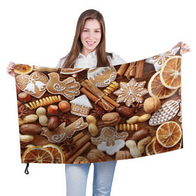 Флаг 3D с принтом Новогодние вкусняшки , 100% полиэстер | плотность ткани — 95 г/м2, размер — 67 х 109 см. Принт наносится с одной стороны | вкусняшки | конфеты | лакомство | леденцы | новый год | обжора | объедение | орешки | печенки | праздник | сладкоежка | сладости