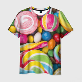 Мужская футболка 3D с принтом Вкусняшки , 100% полиэфир | прямой крой, круглый вырез горловины, длина до линии бедер | вкусняшки | драже | конфеты | лакомство | леденцы | мармелад | обжора | объедение | орешки | праздник | сладкоежка | сладости | шоколад