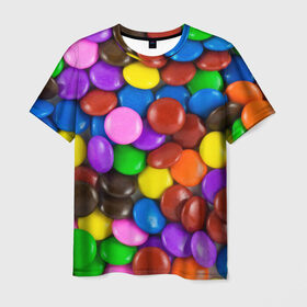 Мужская футболка 3D с принтом Цветные конфетки , 100% полиэфир | прямой крой, круглый вырез горловины, длина до линии бедер | вкусняшки | драже | конфеты | лакомство | сладости | шоколад
