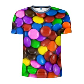 Мужская футболка 3D спортивная с принтом Цветные конфетки , 100% полиэстер с улучшенными характеристиками | приталенный силуэт, круглая горловина, широкие плечи, сужается к линии бедра | вкусняшки | драже | конфеты | лакомство | сладости | шоколад