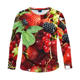 Женский лонгслив 3D с принтом Любимые ягоды , 100% полиэстер | длинные рукава, круглый вырез горловины, полуприлегающий силуэт | вкусно | голубика | дача | деревня | ежевика | зелень | клубника | малина | огород | полезно | сад | смородина | сок | фрукты | черника | шиповник | ягоды