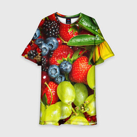 Детское платье 3D с принтом Вкусные ягоды , 100% полиэстер | прямой силуэт, чуть расширенный к низу. Круглая горловина, на рукавах — воланы | виноград | вкусно | голубика | дача | деревня | ежевика | клубника | малина | огород | полезно | рябина | сад | смородина | сок | фрукты | черника | ягоды