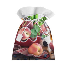 Подарочный 3D мешок с принтом Персики , 100% полиэстер | Размер: 29*39 см | Тематика изображения на принте: ваза | витамины | здоровье | лакомство | мёд | овощи | персики | сладости | тарелка | фрукты | черника | ягоды